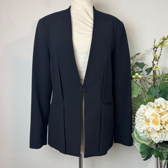 Halston Black Open Front Blazer Jacket | Size 8 | Longline Minimalist - Picture 1 of 11